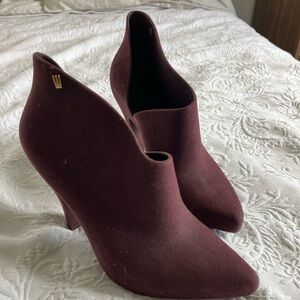 Melissa purple bootie drama flocked velvet pointed toe heel ankle boot